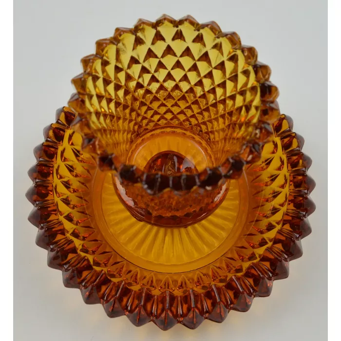 Indiana Glass Diamond Point Amber Candle Votive