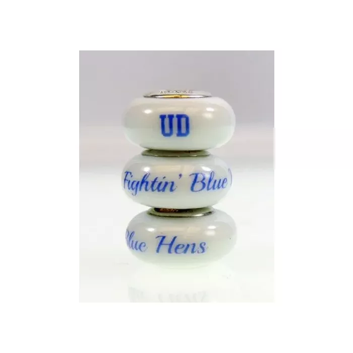 Fenton Milk Glass Collegiate Bead - Delaware - Sterling Silver Lined