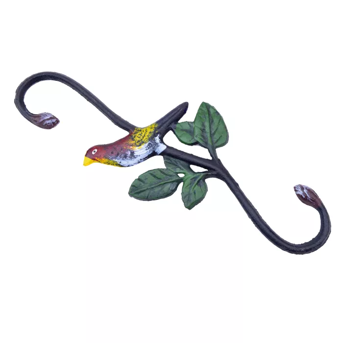 Cast Iron S Style Plant Hook - Colorful Bird - 11.75" Long