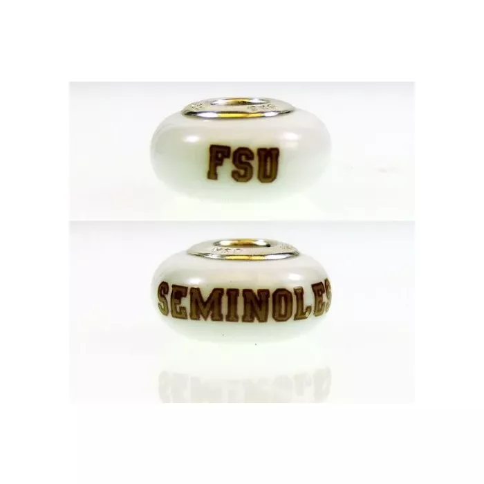 Fenton Milk Glass Collegiate Bead - Florida State - Sterling Silver Lined