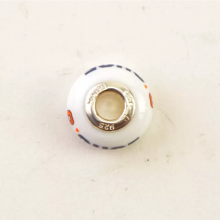 Fenton Milk Glass Collegiate Bead - Syracuse - Sterling Silver Lined