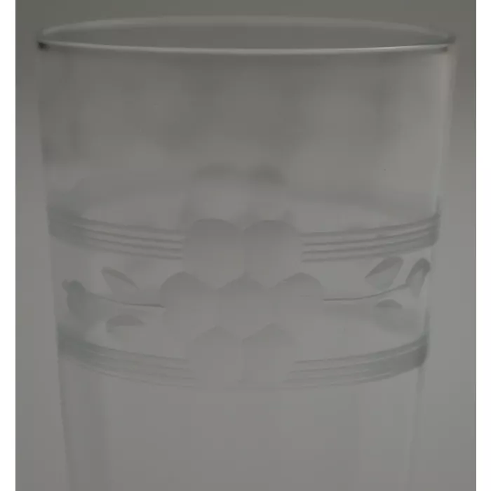Clear Juice Glass - Etched Band & Floral Pattern - 3.625" Tall