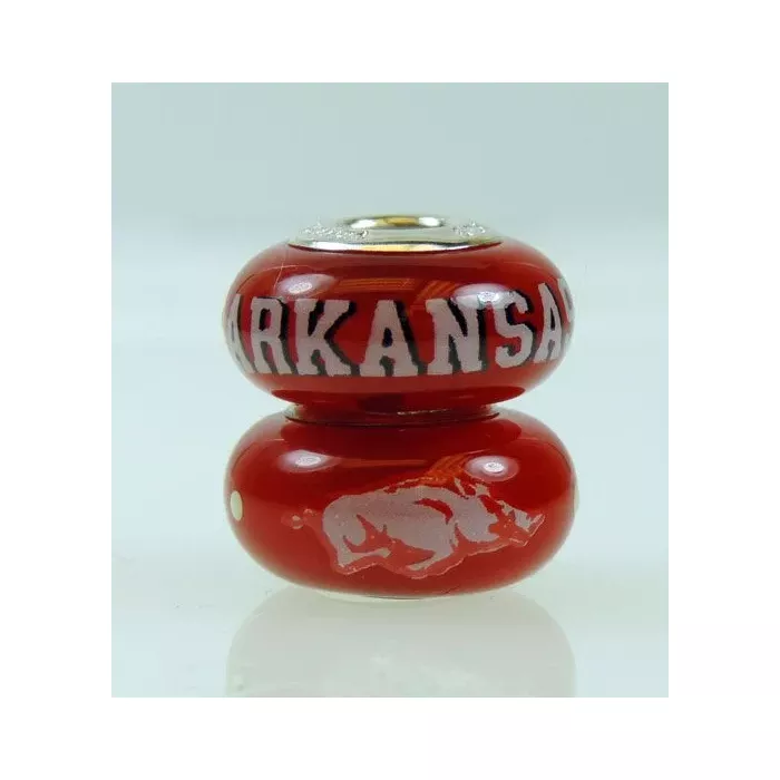 Fenton Red Glass Collegiate Bead - Arkansas - Sterling Silver Lined