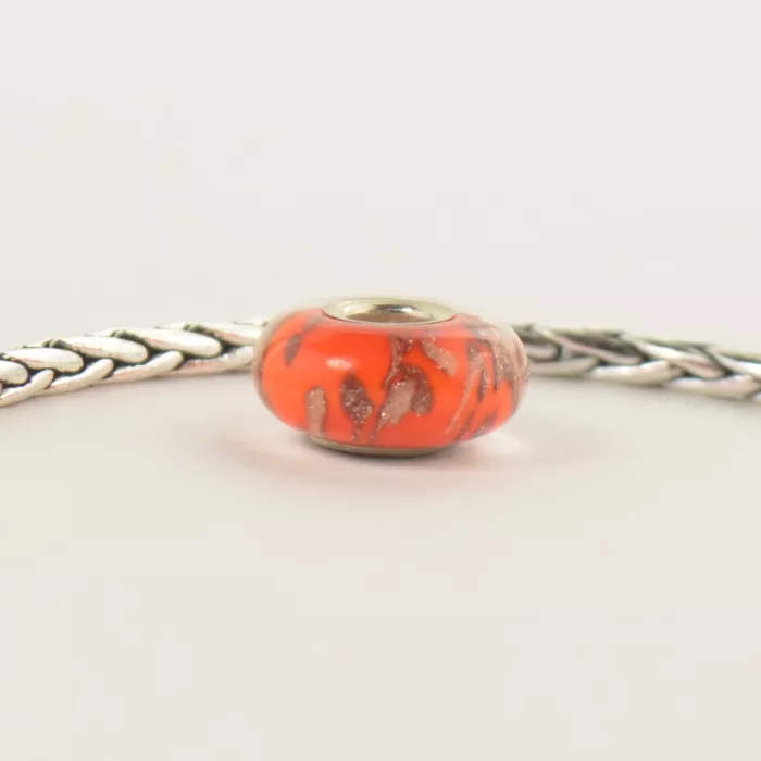 Fenton Art Glass Bead - Pumpkin Frost - Sterling Silver Lined
