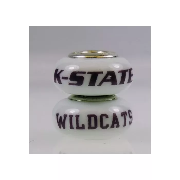Fenton Milk Glass Collegiate Bead - Kansas State Wildcats - Sterling Silver Line