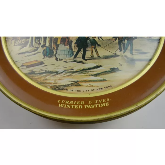 Currier & Ives Winter Pastime Decorative Tin - 9.875" Wide