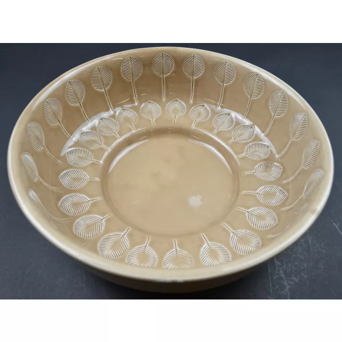 Tan Leaf Pattern Footed Bowl - 11" Round