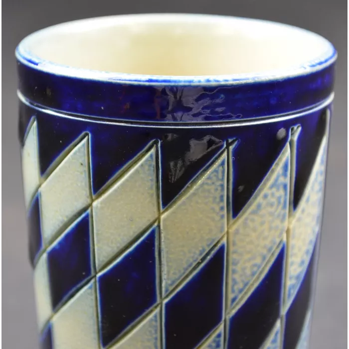 Vintage Salt Glazed Pottery Tumbler - Blue Diamond Pattern - No. 492/5