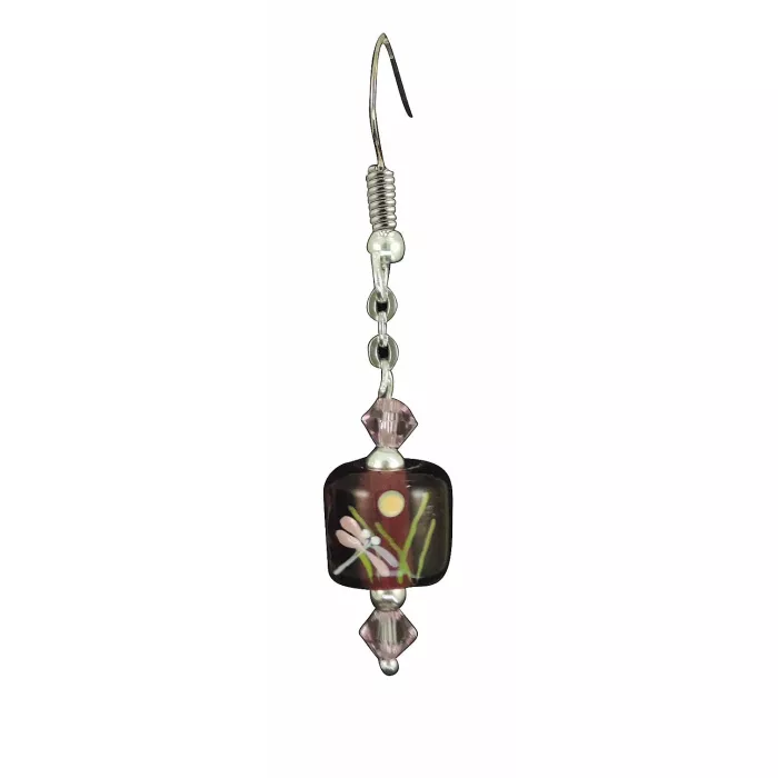 Fenton Art Glass - Bead Style Earrings - Twilight Dragonfly - Handcrafted