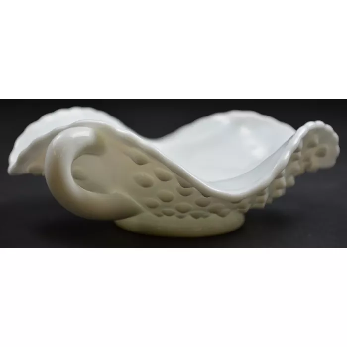 Fenton Art Glass -Hobnail Milk Glass Pattern - Handled Bon Bon Dish