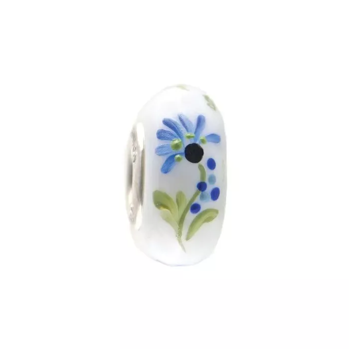 Fenton Art Glass Artisan Crafted Bead - Bachelor Buttons - Sterling Silver Lined