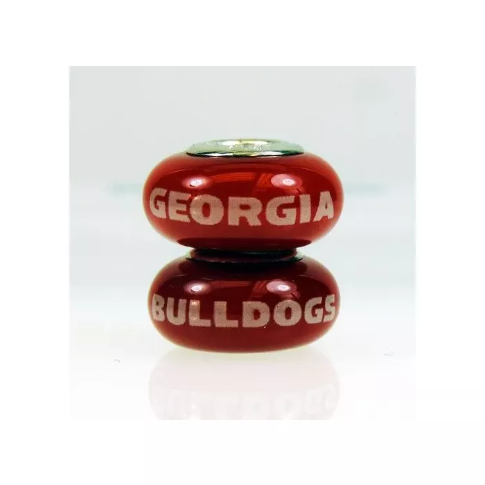 Fenton Red Glass Collegiate Bead - Georgia Bulldogs - Sterling Silver Lined