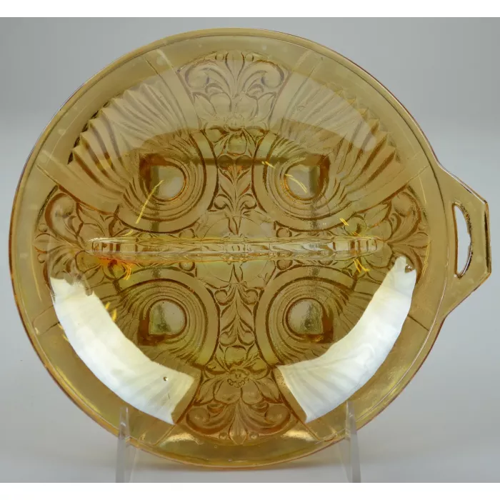 Indiana Glass 2 Part Relish Dish - Killarney Marigold Pattern - 7.5" Round