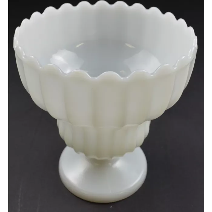 Milk Glass Fluted Compote Style Scalloped Vase - 7.75" Tall