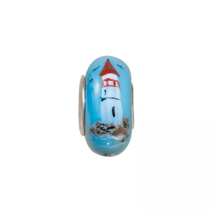 Fenton Art Glass Bead - Illuminated Shores - Sterling Silver Lined