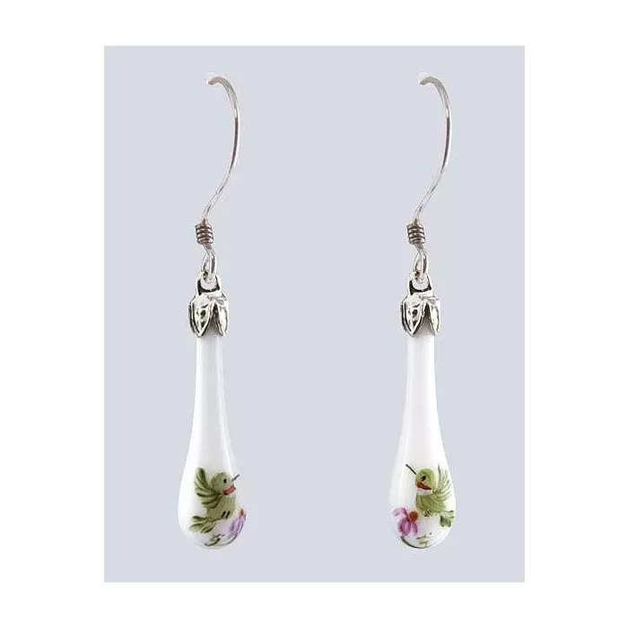 Fenton Art Glass - Teardrop Milk Glass Earrings - Hummingbird - Handcrafted