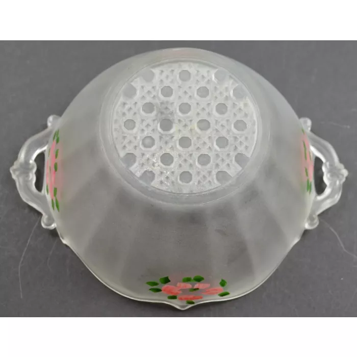 Vintage Hand Painted Glass Bowl With Frosted Satin Finish