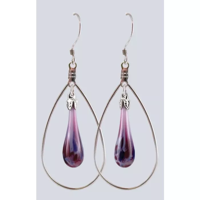 Fenton Art Glass - Hoop Style Teardrop Earrings - Enchanted Berries
