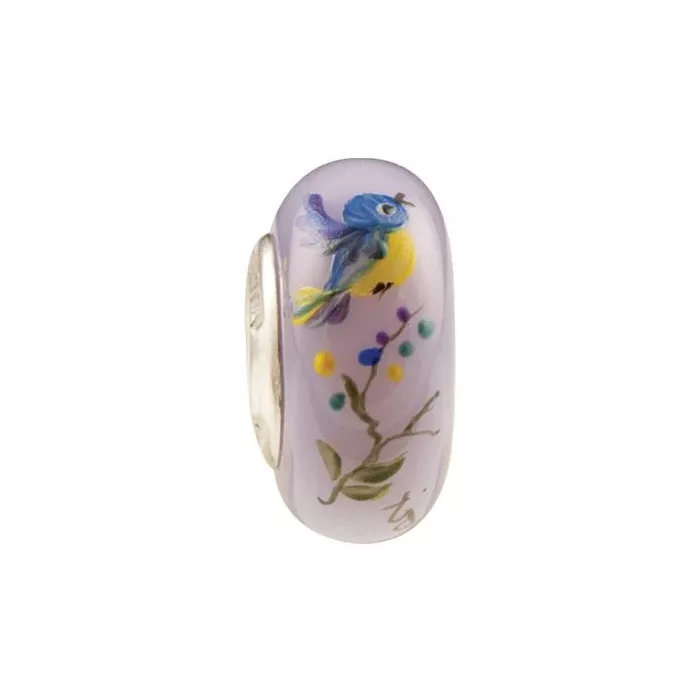 Fenton Art Glass Artisan Crafted Bead - TJ Bird - Sterling Silver Lined