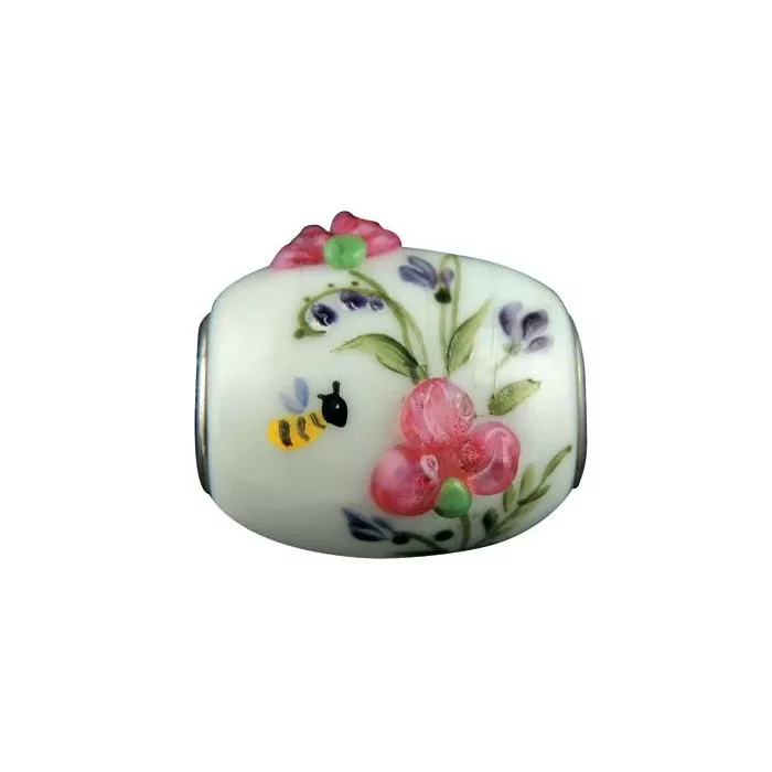 Fenton Artisan Crafted Glass Cornerstone Bead - Victorian Garden - .76" Long
