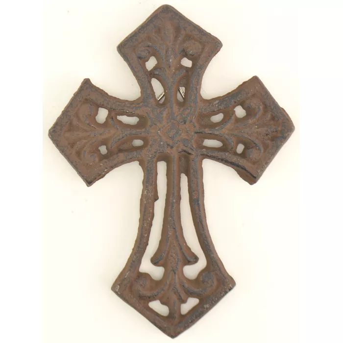 Cast Iron Cross Wall Hanging - Antiqued Rust Color - 5.625" Tall