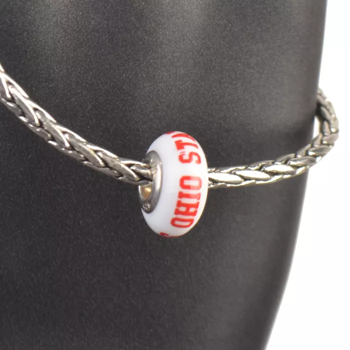 Fenton Milk Glass Collegiate Bead - The Ohio State University - Sterling Silver