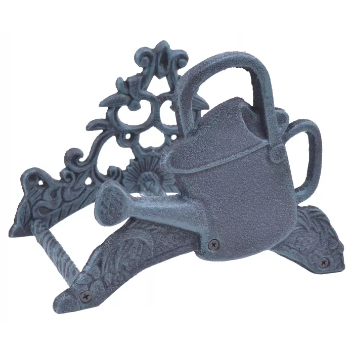 Garden Hose Holder - Watering Can - Verdigris Cast Iron - 9.75" Wide