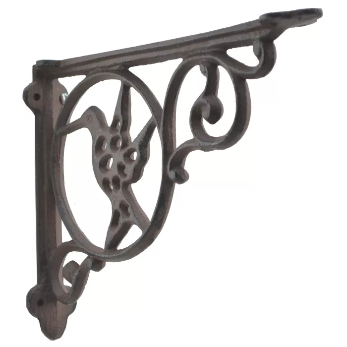 Wall Shelf Bracket - Hummingbird In Circle - Cast Iron - 8.75" Deep