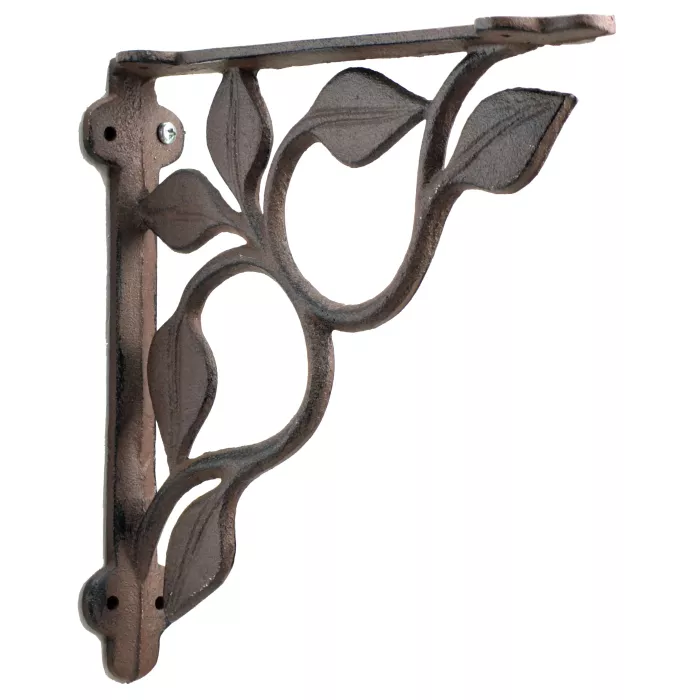 Wall Shelf Bracket - Leaf Vine Pattern - Cast Iron - 7.125"