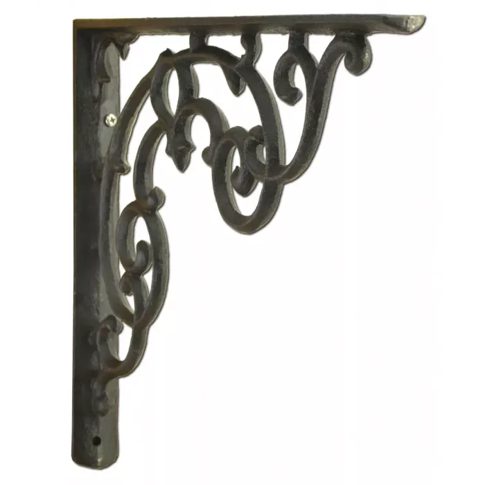 Wall Shelf Bracket - Ornate Pattern - Black Cast Iron - 11.25" Long