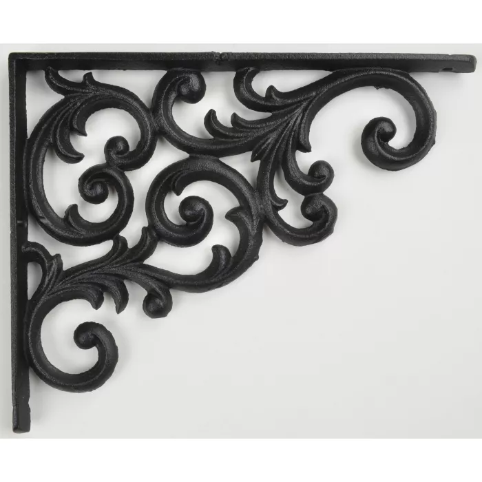 Wall Shelf Bracket - Ornate Vine Pattern - Black Cast Iron - 9.375" Deep