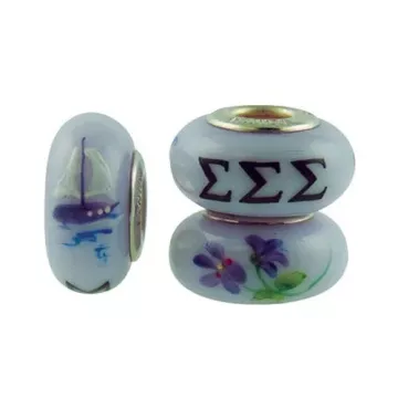 Fenton Art Glass Artisan Crafted Bead - Sigma Sigma Sigma - Sterling Silver Core
