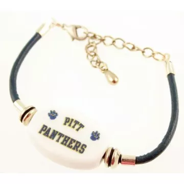 Fenton Collegiate Logo Leather Cord Bracelet- Pitt Panthers Milk Glass Bead