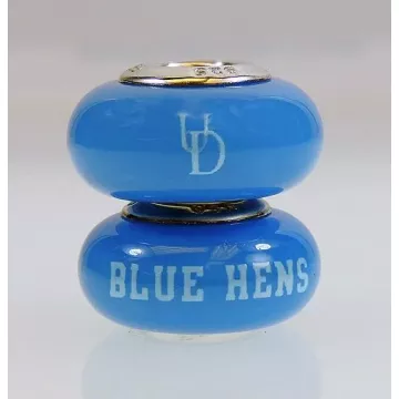 Fenton Blue Glass Collegiate Bead - Delaware - Sterling Silver Lined