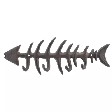 Cast Iron Wall Hook Rack - Fish Bone Skeleton - 13.75 Wide