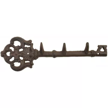 Cast Iron Wall Hook Rack - Antique Skeleton Key Style - 3 Hooks - 11.625 Long