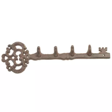 Cast Iron Wall Hook Rack - Antique Skeleton Key Style - 4 Hooks - 12.25" Long