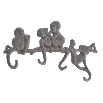 Cast Iron Wall Hook Rack - Monkeys On Branch - 4 Hooks - 10.25" Wide