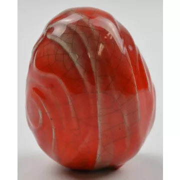 Red, Gray & White Ceramic Egg Shaped Firurine - 2.375 Tall