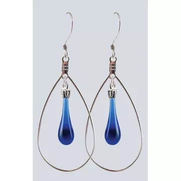 Fenton Art Glass - Hoop Style Teardrop Earrings - Cobalt