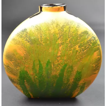 Handmade & Hand Painted Fern Pattern Pottery Flower Vase - 7.25 Tall