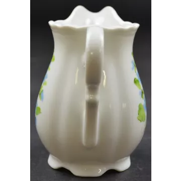 Porcelain Creamer Pitcher - Hand Painted Blue Floral Pattern - Signed Lindy