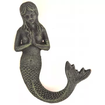 Cast Iron Wall Hook - Verdigris Mermaid Design - 8.75 Tall