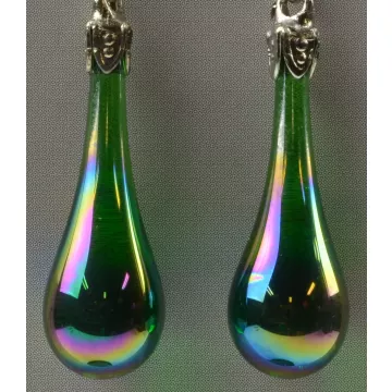 Fenton Art Glass - Teardrop Earrings - Emerald Green Iridized - Handcrafted