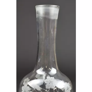 Clear Glass Bell Shaped Decanter - Frosted Floral Pattern - 10.5 Tall