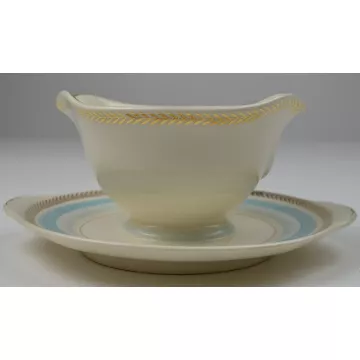 Limoges American Coronet Blue Pattern - Gravy Boat With Underplate