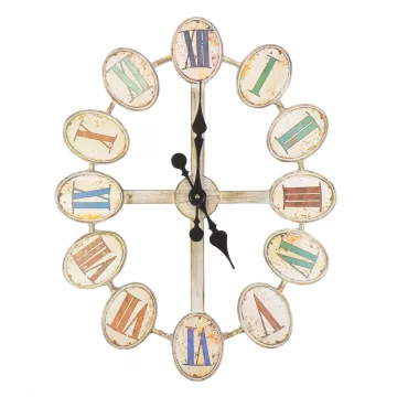 Large Hanging Oval Metal Wall Clock - Vintage Style Roman Numerals
