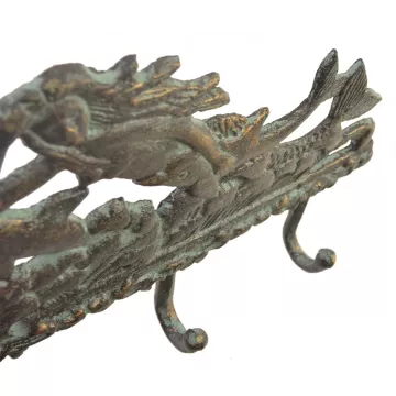Cast Iron Wall Key Hook - Mermaid & Dolphins - Bronze Patina - 10.375 Wide