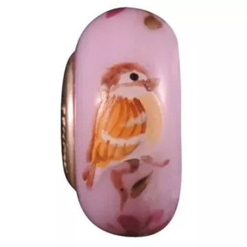 Fenton Art Glass Artisan Crafted Bead - Tiny Sparrow - Sterling Silver Lined
