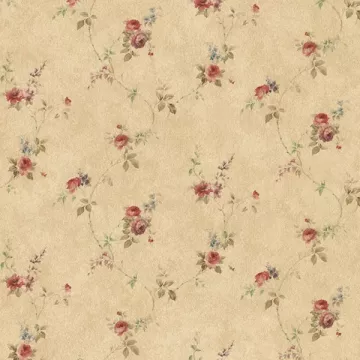 PR33807 Laura's Trail Wallpaper Dark Beige, Red, Green, Blue Floral Prints 2 Norwall Wallcovering